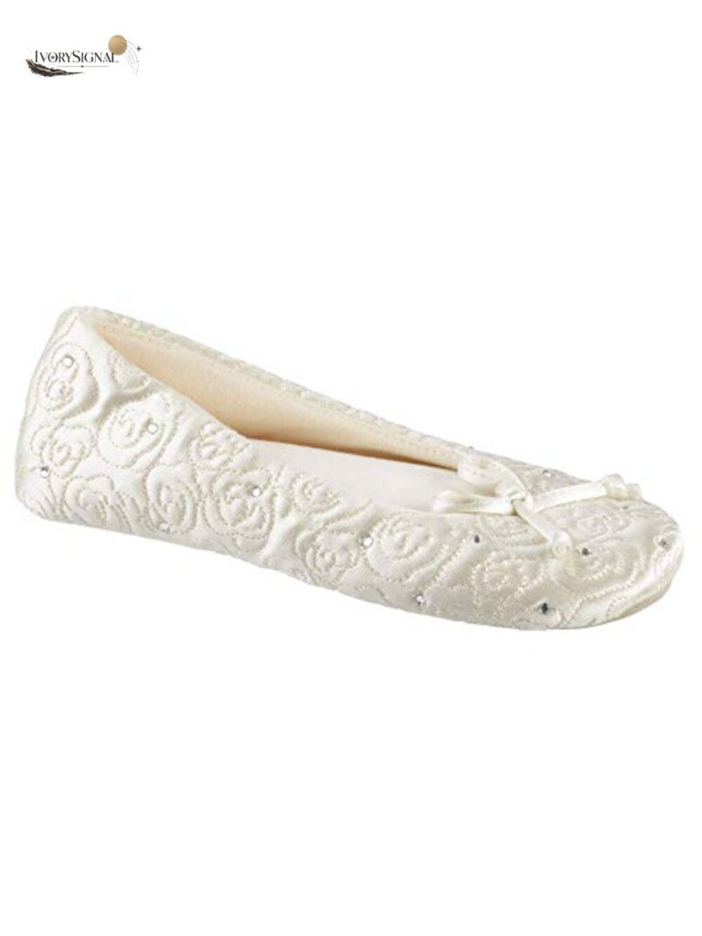 Women's Rose Quilted Ballerina Slippers with Rhinestone Embellishment and